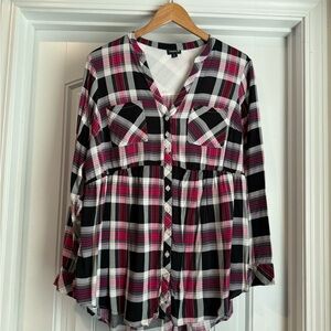 Torrid Black and Pink Plaid Shirt